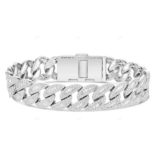 925 Sterling Silver VVS Moissanite Iced Out Round Cuban Bracelet CustomDiamJewel