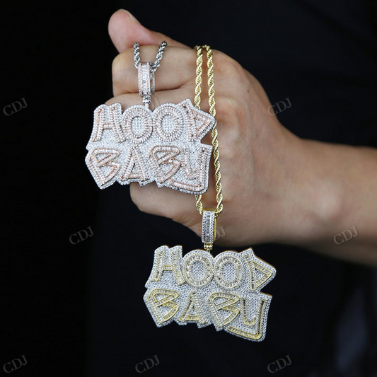 Iced Out Two Tone Baguette HOOD BABY Pendant hip hop jewelry CustomDiamJewel