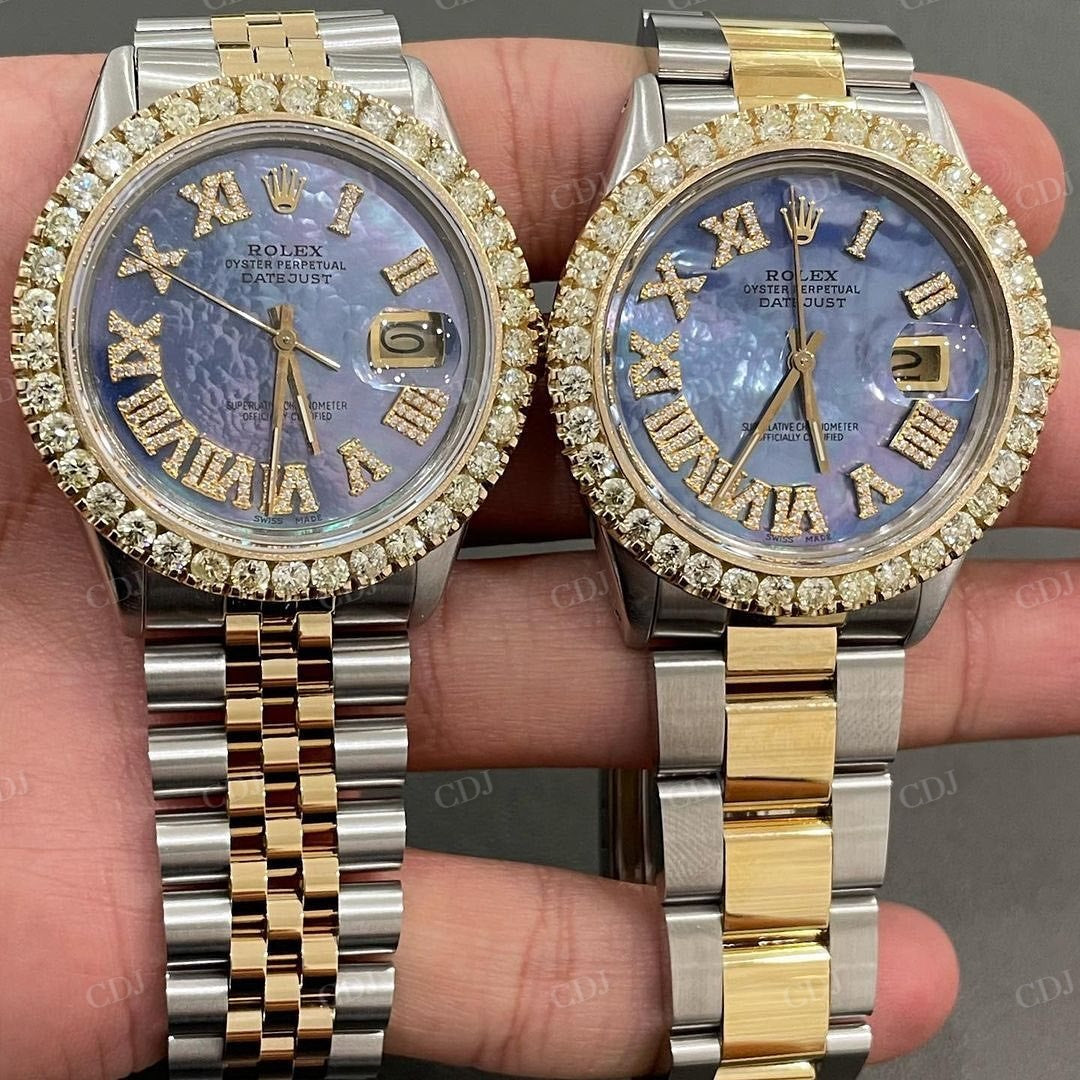 Rolex Date Just Moissanite Diamond Blue Dial Diamond On Bezel watch customdiamjewel