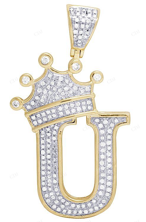 1.6" 0.55 CTW 10K Gold Natural Diamond Crown Initial "U" Pendant CustomDiamJewel