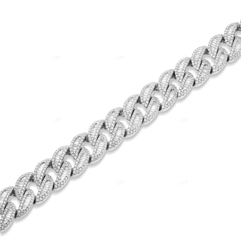 925 Sterling Silver VVS Moissanite Iced Out Round Cuban Bracelet CustomDiamJewel