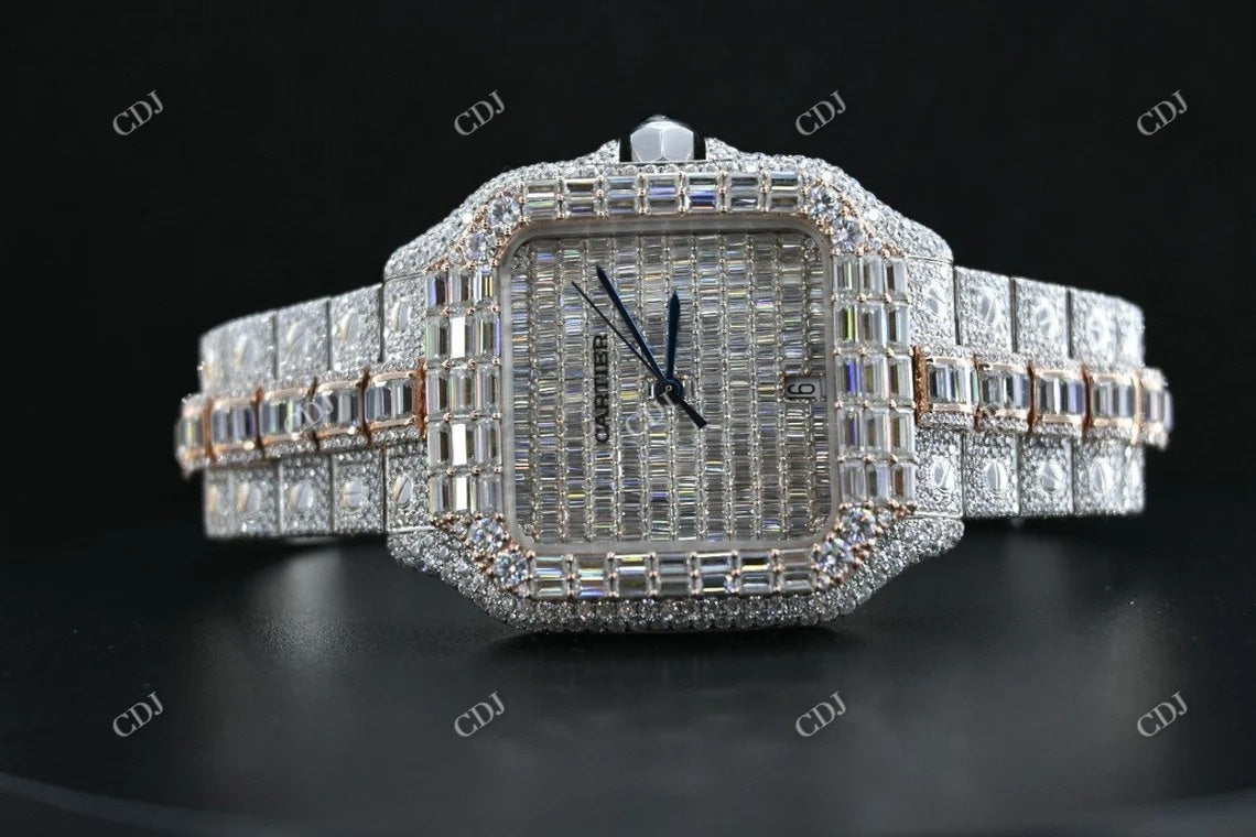 Fully Iced Baguette Moissanite Cartier Watch customdiamjewel