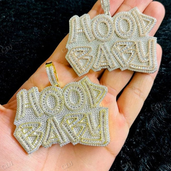 Iced Out Two Tone Baguette HOOD BABY Pendant hip hop jewelry CustomDiamJewel