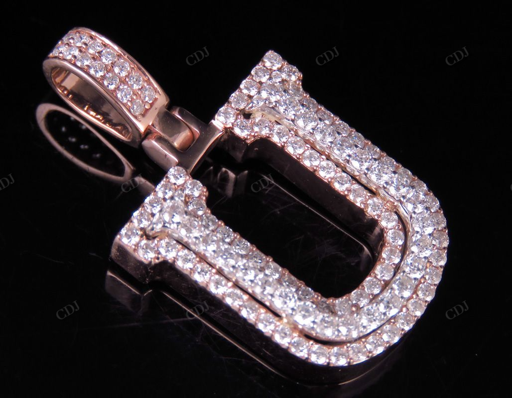 1.5" 1.75 CTW 18K Gold Real Diamond 3D Initial 'U' Letter Pendant CustomDiamJewel