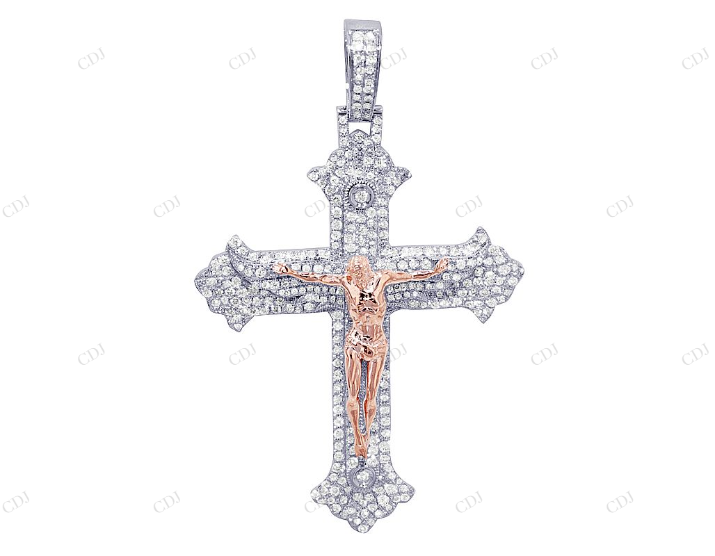 Jesus on Cross Crucifix Lab Grown Diamond Two-Tone Gold Pendant Hip Hop Pendent CustomDiamJewel