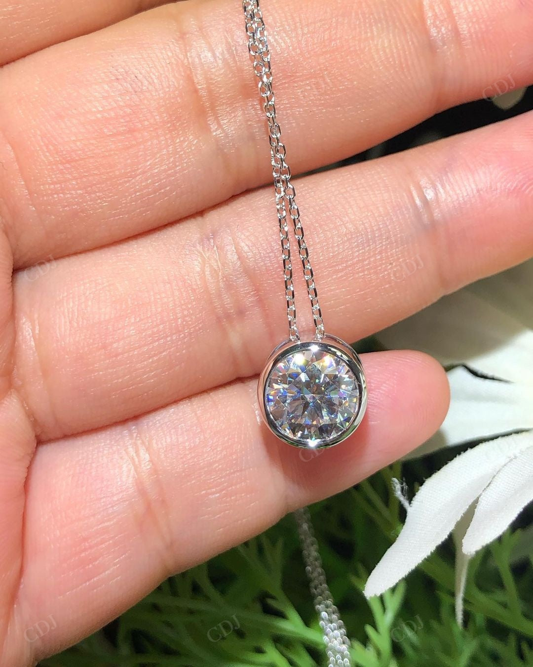 Round Bezel Set Lab Grown Diamond Pendant