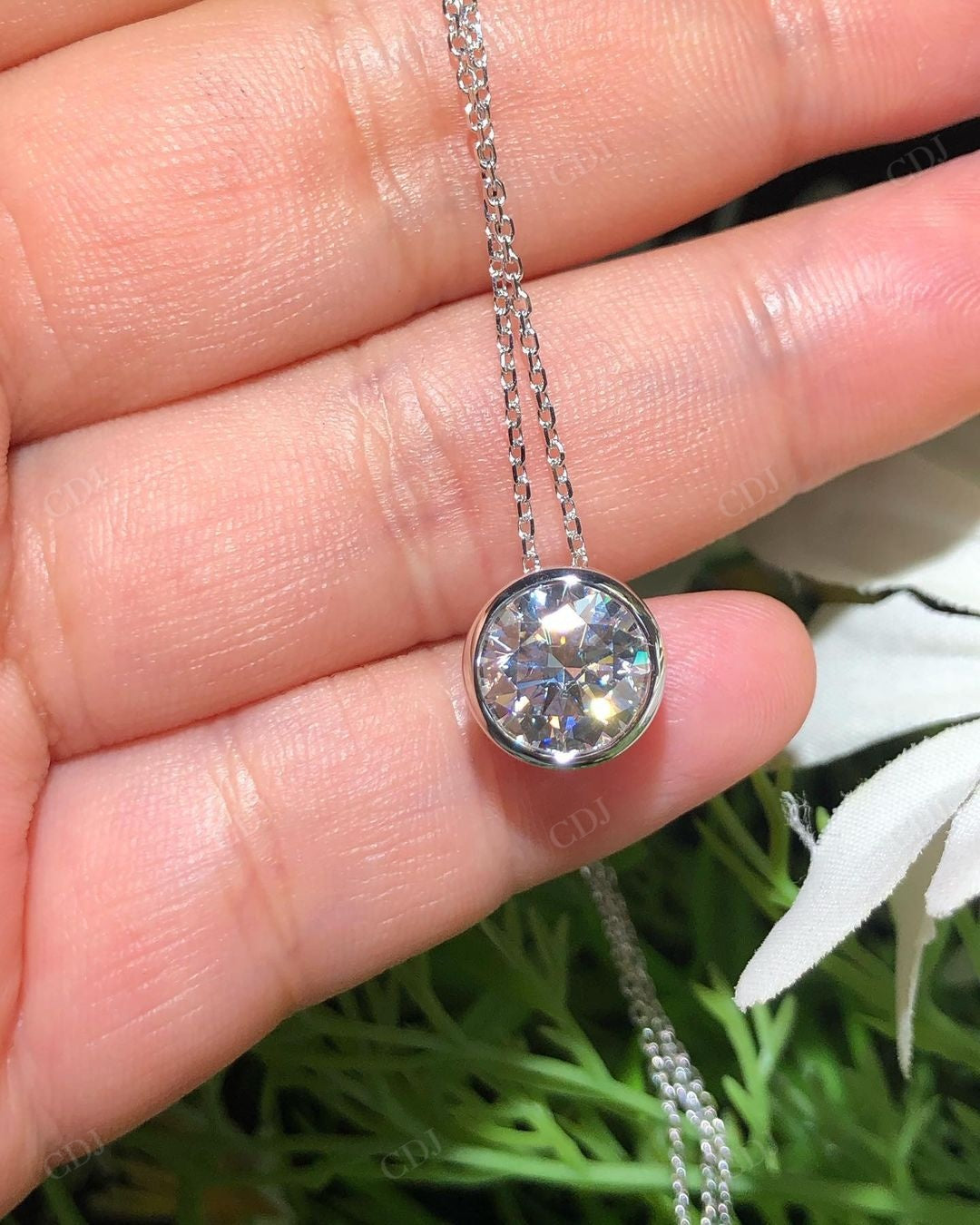 Round Bezel Set Lab Grown Diamond Pendant
