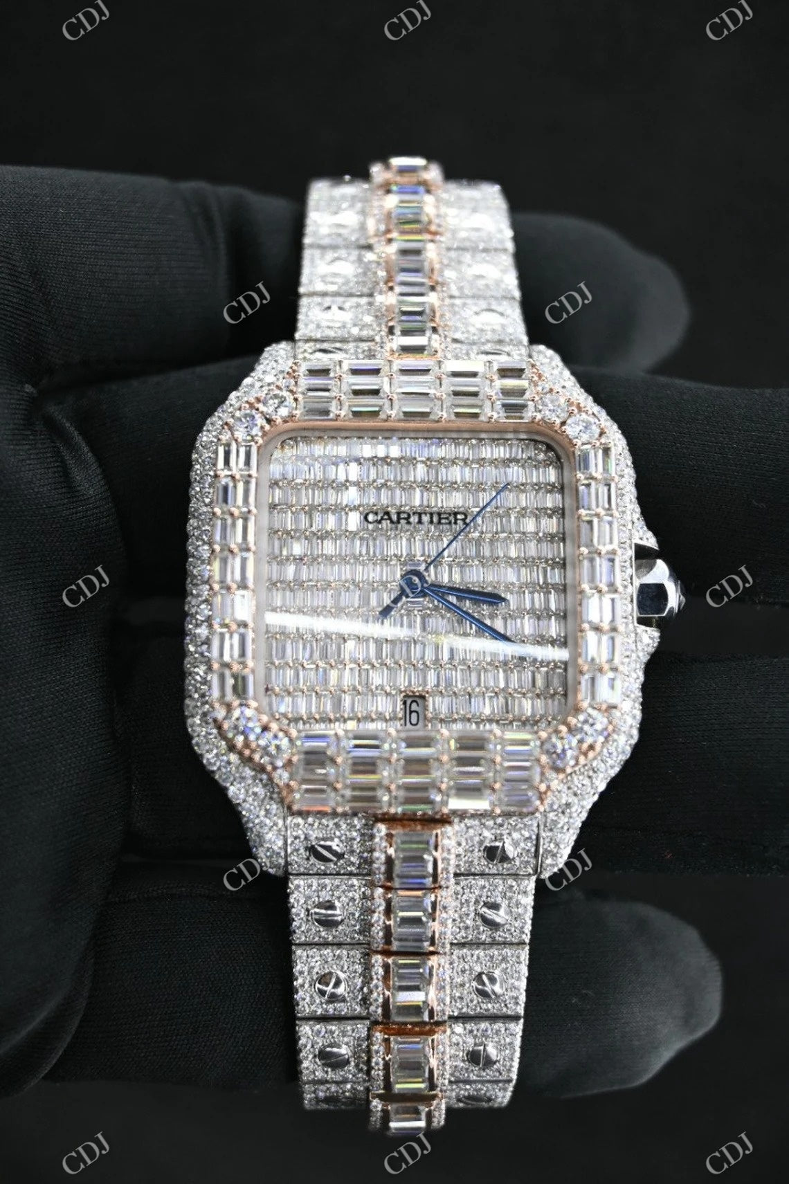 Fully Iced Baguette Moissanite Cartier Watch customdiamjewel