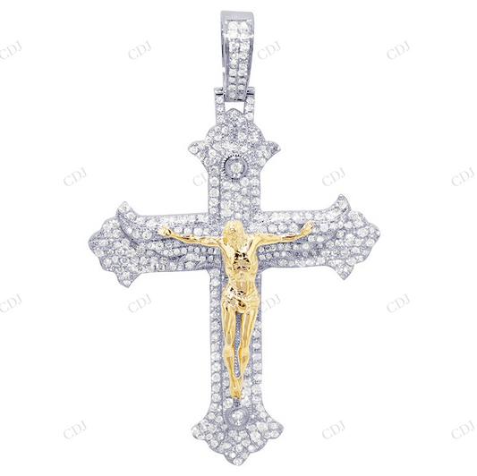 Jesus on Cross Crucifix Lab Grown Diamond Two-Tone Gold Pendant Hip Hop Pendent CustomDiamJewel