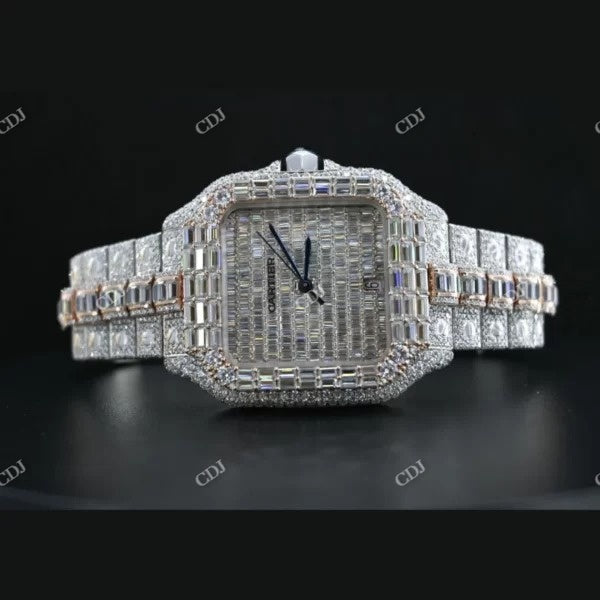 Fully Iced Baguette Moissanite Cartier Watch customdiamjewel