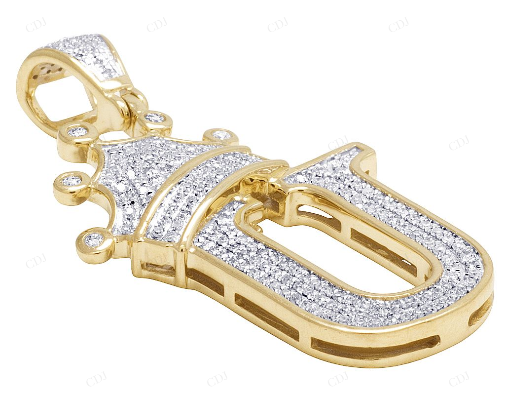 1.6" 0.55 CTW 10K Gold Natural Diamond Crown Initial "U" Pendant CustomDiamJewel