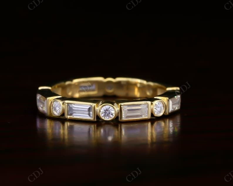 Alternative Bezel Set 1.04CTW Baguette And Round Cut Lab Grown Diamond Wedding Band  customdiamjewel   