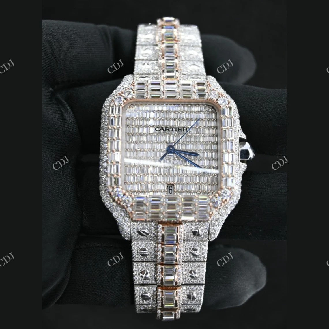 Fully Iced Baguette Moissanite Cartier Watch customdiamjewel