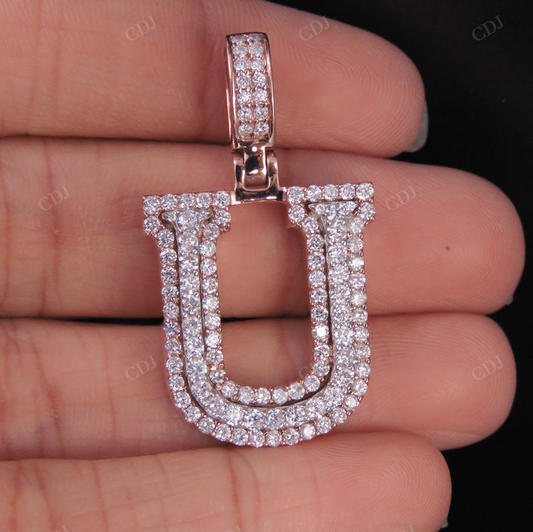 1.5" 1.75 CTW 18K Gold Real Diamond 3D Initial 'U' Letter Pendant CustomDiamJewel