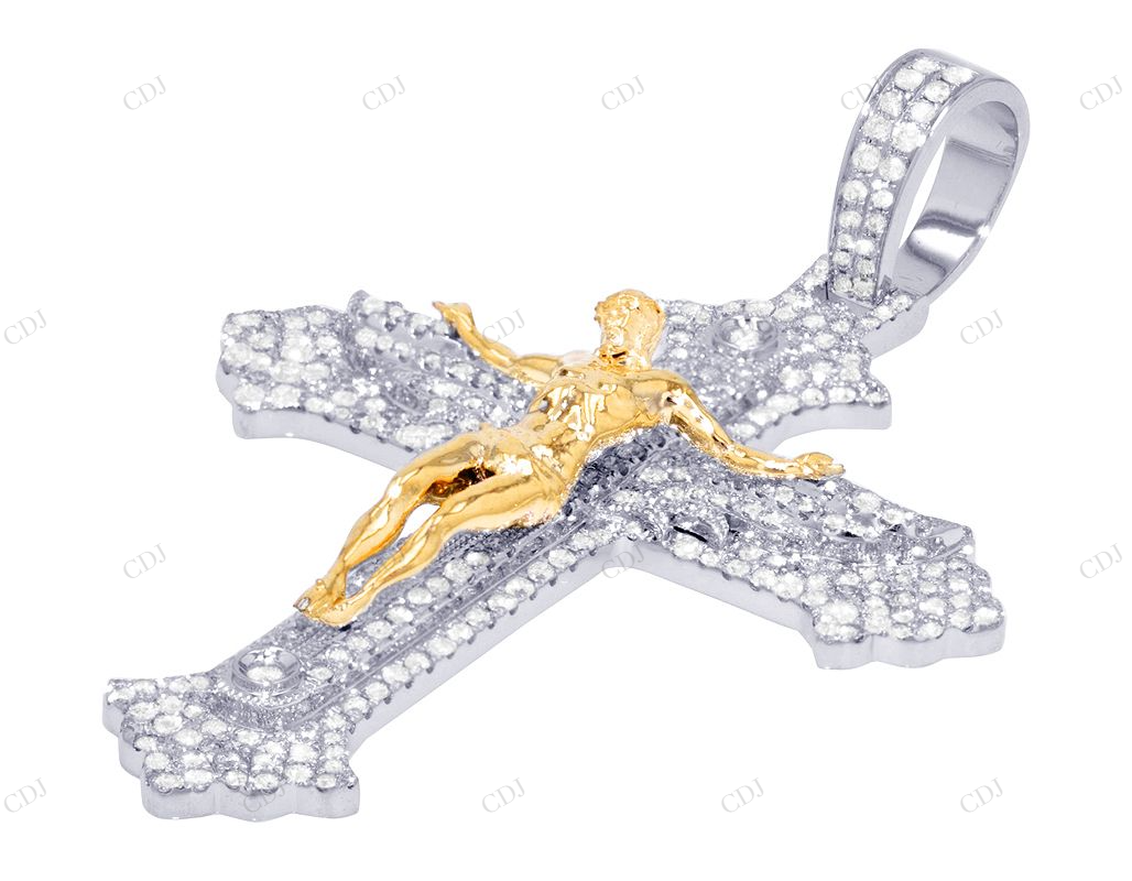 Jesus on Cross Crucifix Lab Grown Diamond Two-Tone Gold Pendant Hip Hop Pendent CustomDiamJewel