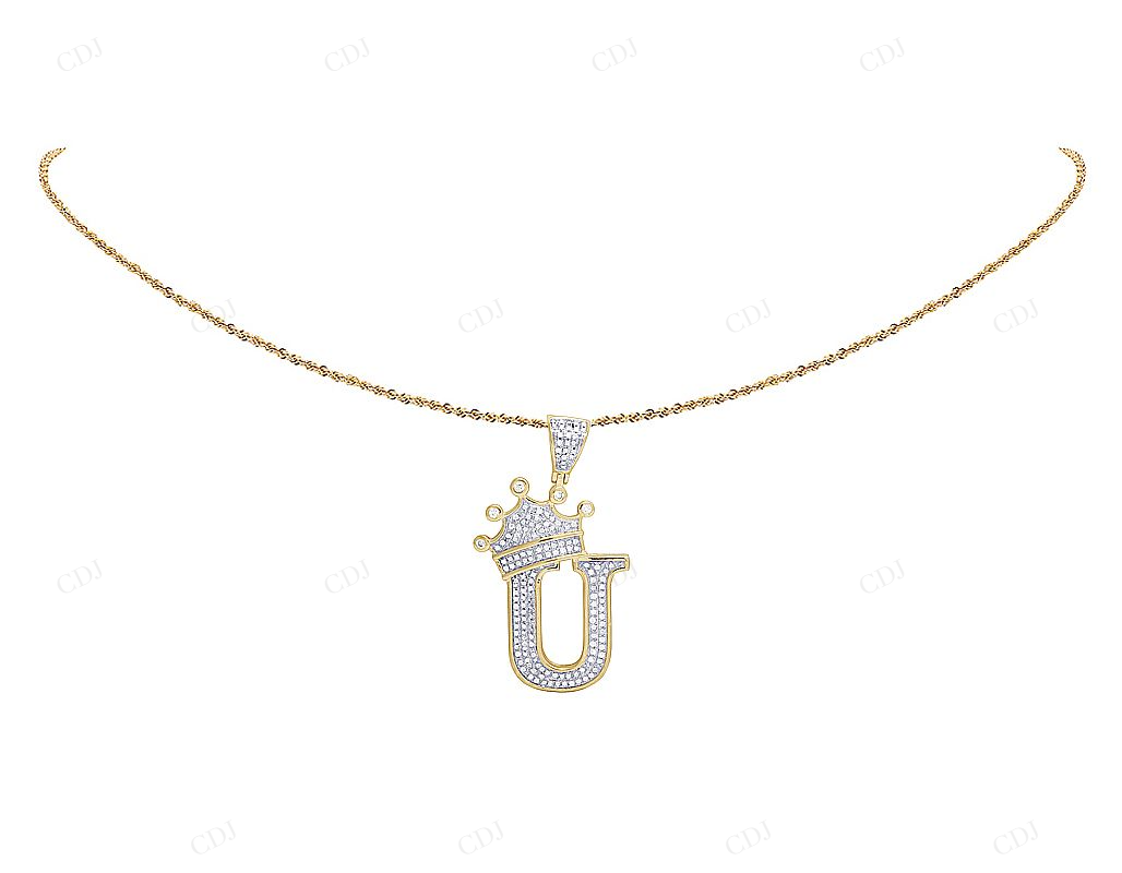 1.6" 0.55 CTW 10K Gold Natural Diamond Crown Initial "U" Pendant CustomDiamJewel