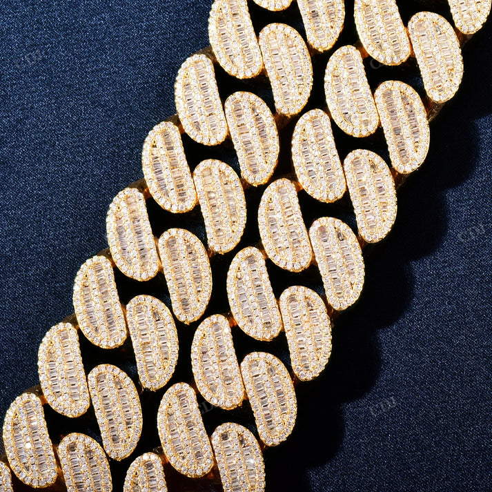 14K Gold 21MM Baguette Diamond Cuban Chain hip hop jewelry CustomDiamJewel
