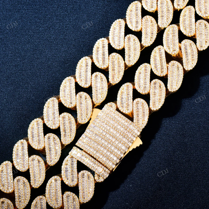 14K Gold 21MM Baguette Diamond Cuban Chain hip hop jewelry CustomDiamJewel