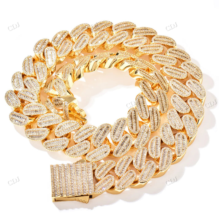 14K Gold 21MM Baguette Diamond Cuban Chain hip hop jewelry CustomDiamJewel