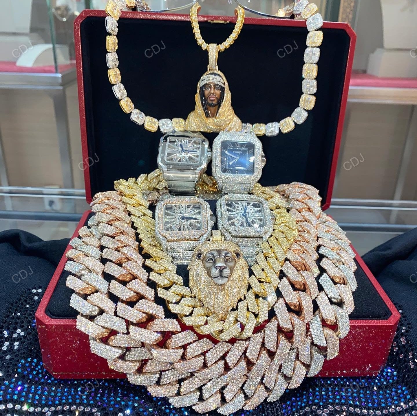 Premium Luxury VVS Moissanite Diamond Iced Out Hip Hop Men Wrist Watch and Chain hip hop jewelry CustomDiamJewel