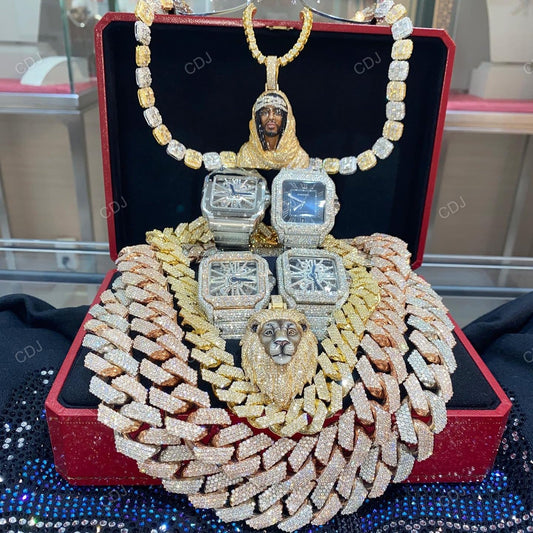 Premium Luxury VVS Moissanite Diamond Iced Out Hip Hop Men Wrist Watch and Chain hip hop jewelry CustomDiamJewel