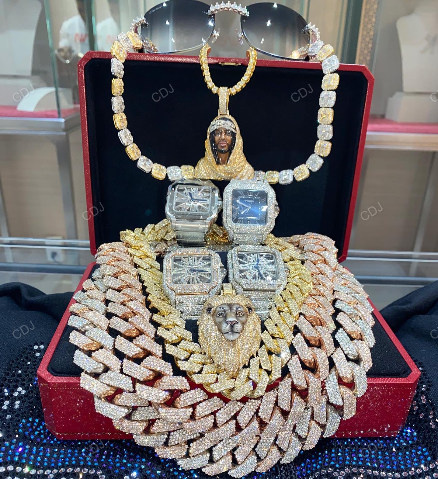 Premium Luxury VVS Moissanite Diamond Iced Out Hip Hop Men Wrist Watch and Chain hip hop jewelry CustomDiamJewel