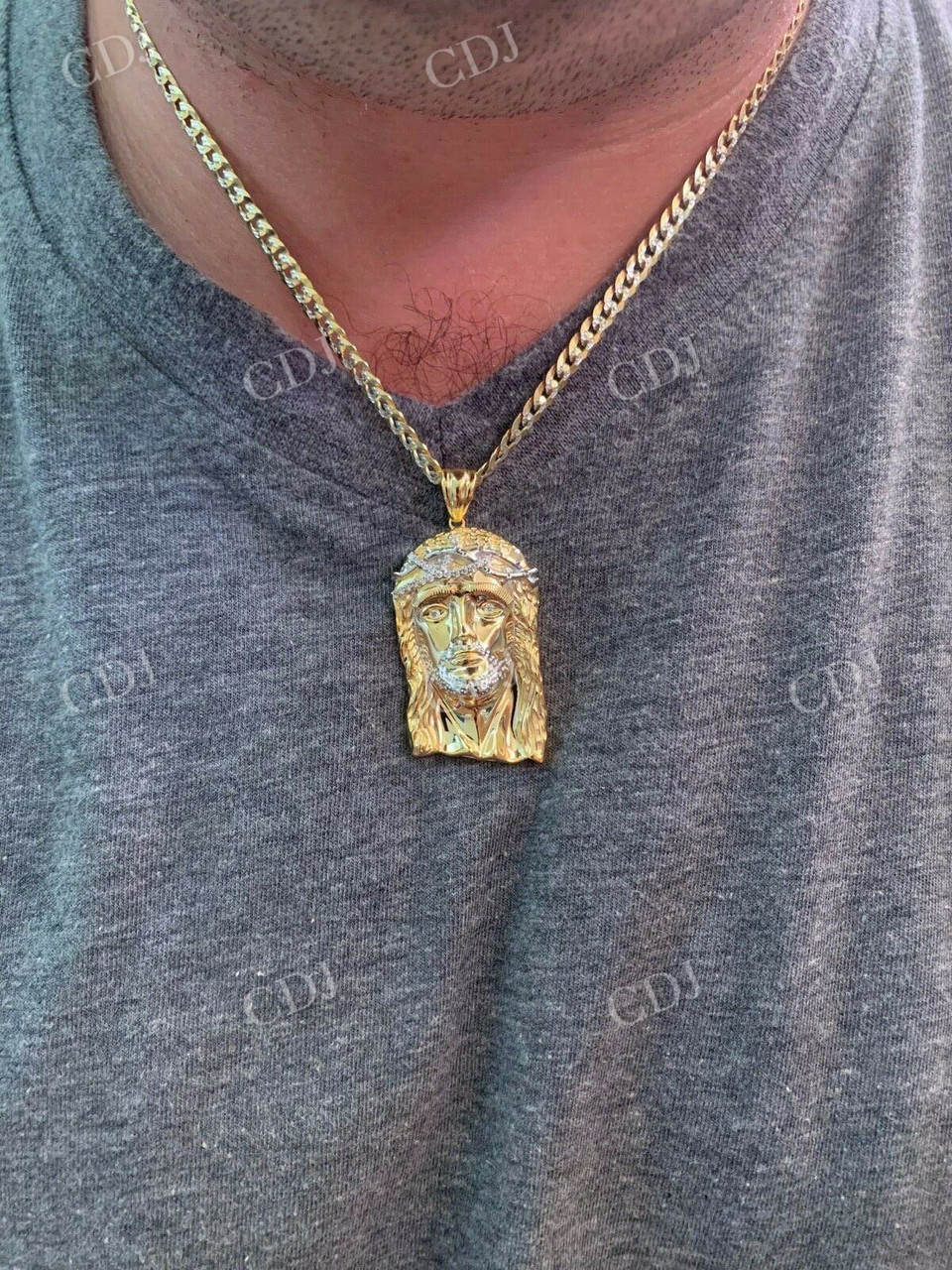 Two Tone Jesus Piece Diamond Pendant  customdiamjewel   