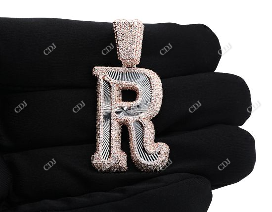 10K Rose Gold Letter R Iced Out Hip Hop Initial Pendant hip hop jewelry CustomDiamJewel