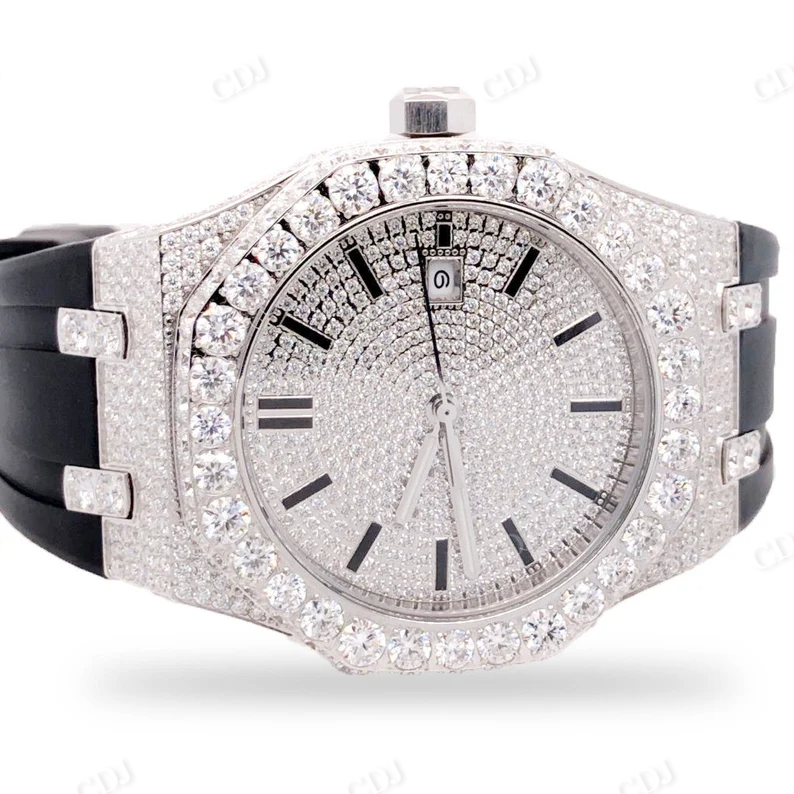 Royal Black Silicon Band VVS Moissanite AP Men's Wrist Watch customdiamjewel
