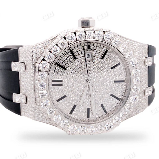 Royal Black Silicon Band VVS Moissanite AP Men's Wrist Watch customdiamjewel