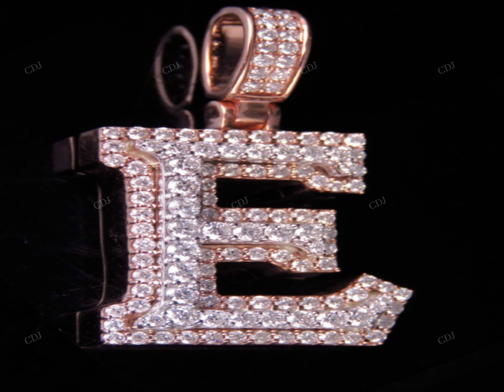 1.5" 1.75 CTW 14K Gold Natural Diamond Custom E Letter Pendant CustomDiamJewel