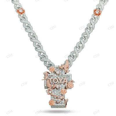 Two Tone Gold Plated Diamond Cross Pendant hip hop jewelry CustomDiamJewel