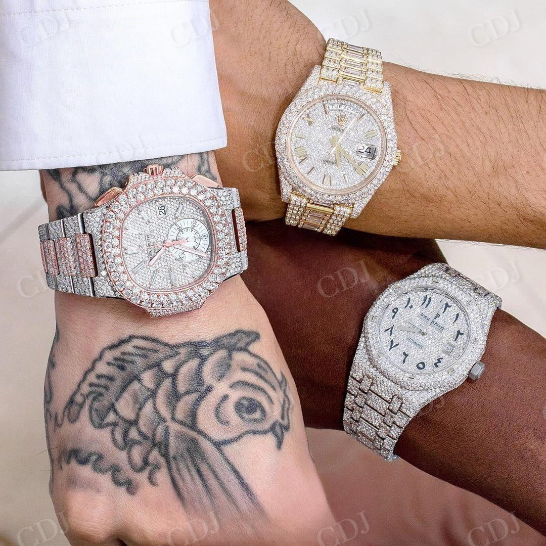 Rose White 41MM Two Tone Handmade Moissanite Men's Patek Wrist Watch customdiamjewel