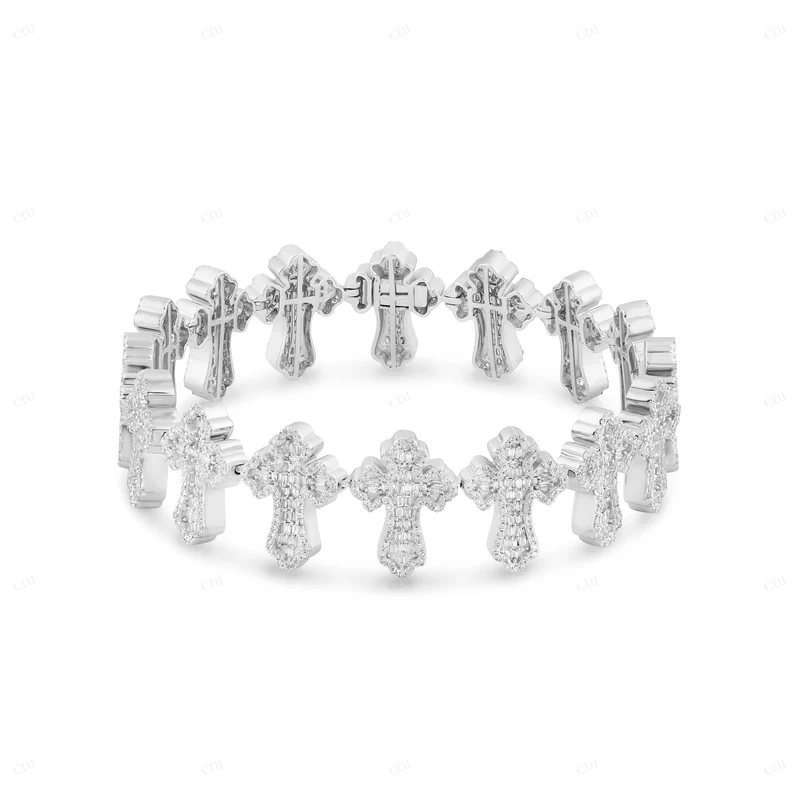 Elegant 14K White Gold Cross Bracelet hip hop jewelry CustomDiamJewel