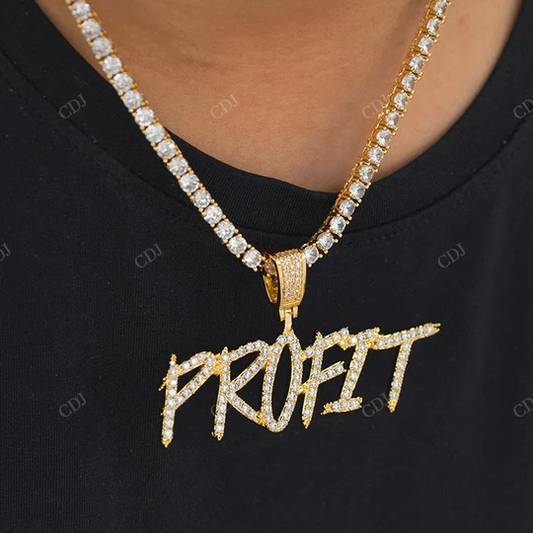 Yellow Gold And White Gold Plated Profit Name Pendant For Rappers hip hop jewelry CustomDiamJewel