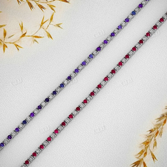 Moissanite Ruby or Sapphire Tennis Diamond Bracelet