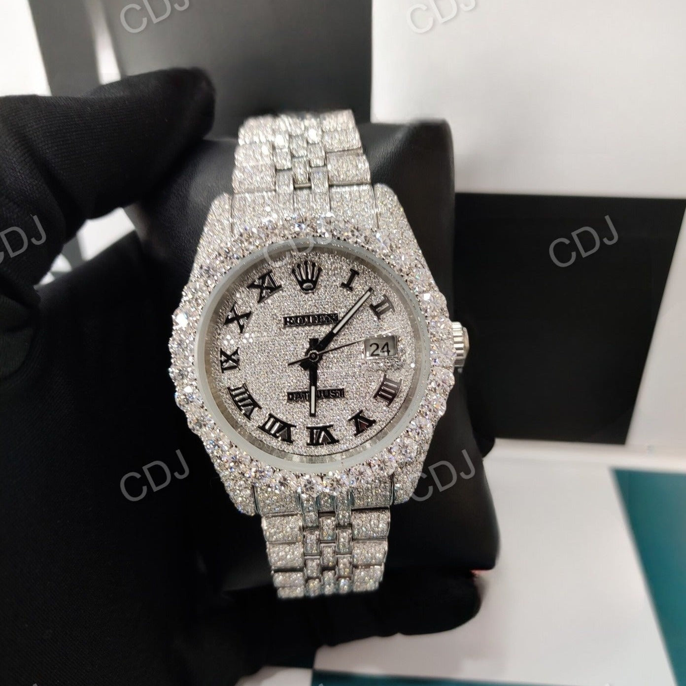 Men's Luxury Automatic Rolex Hip Hop Style Diamond Studded Watch customdiamjewel