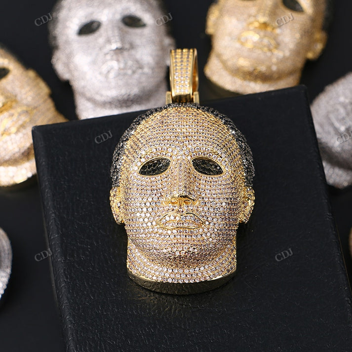 Iced Out Man Head Moissanite Diamond Two Tone Pendant hip hop jewelry CustomDiamJewel