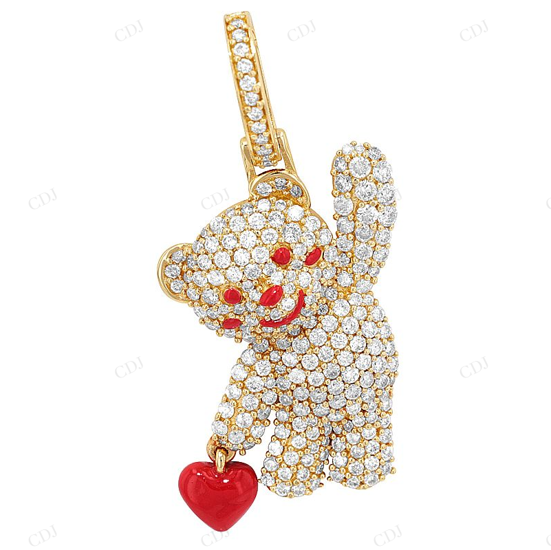 1.4 Inch Custom Sterling Silver Moissanite Teddy Pendant CustomDiamJewel