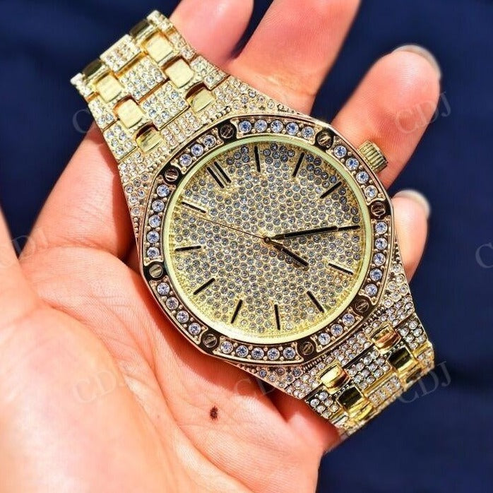 Hip Hop Moissanite Diamond Wrist Watch For Men customdiamjewel