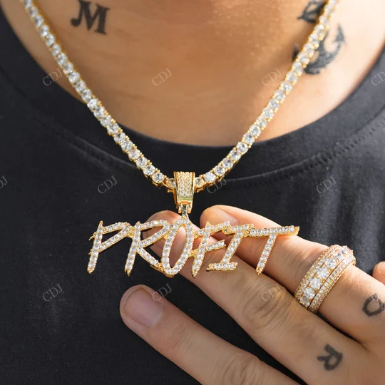 Yellow Gold And White Gold Plated Profit Name Pendant For Rappers hip hop jewelry CustomDiamJewel