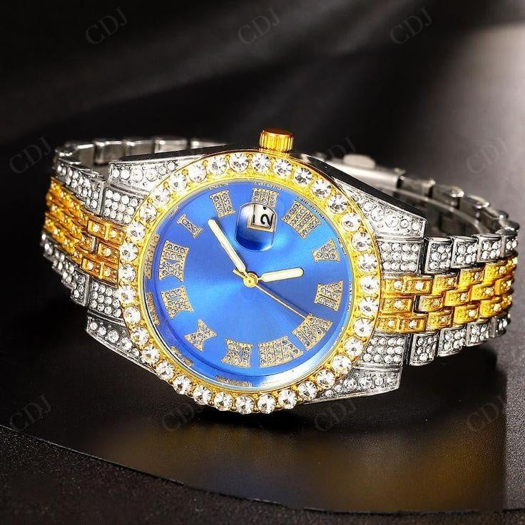 Luxury Time Piece Iced out Green Dial Roman Rolex Jubilee customdiamjewel