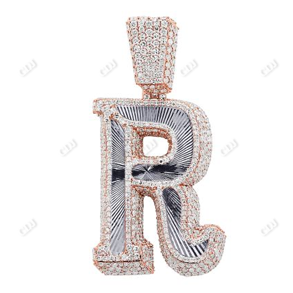 10K Rose Gold Letter R Iced Out Hip Hop Initial Pendant hip hop jewelry CustomDiamJewel