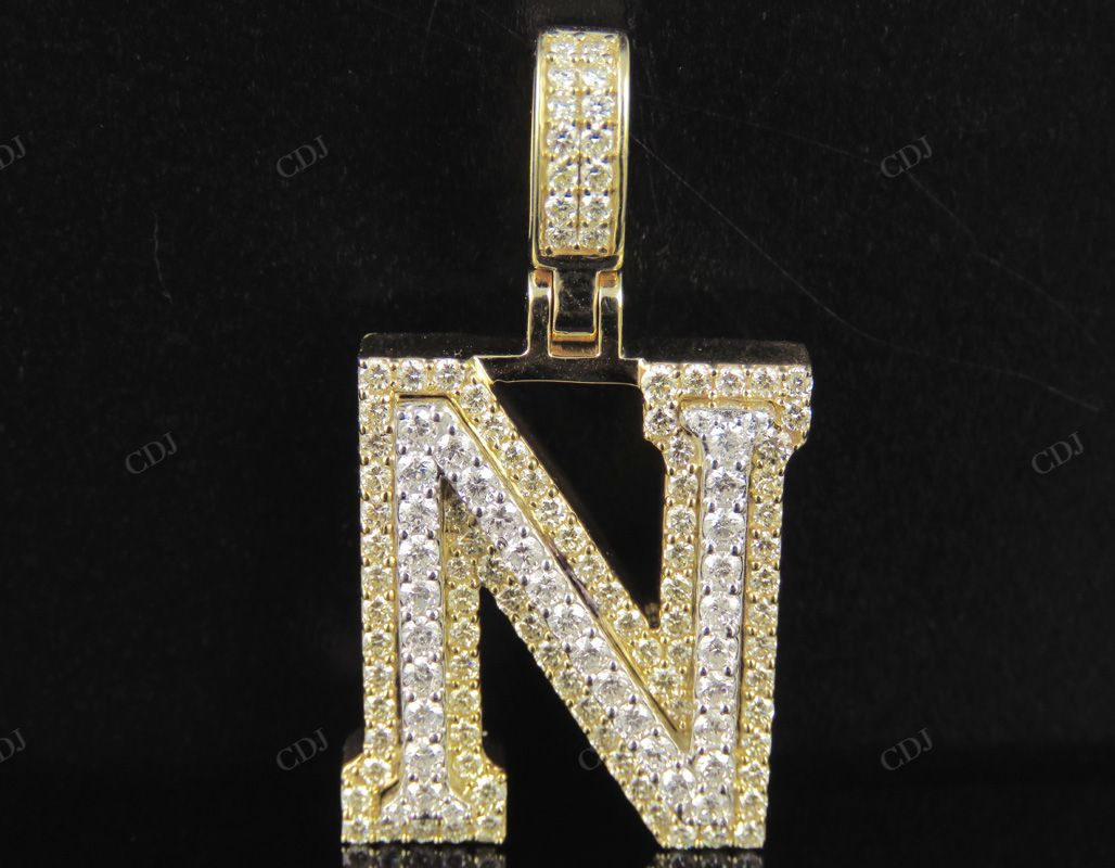 1.5CTW Solid Gold Real Diamond initial 'N' Letter Pendant CustomDiamJewel