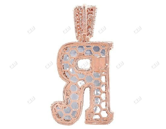 10K Rose Gold Letter R Iced Out Hip Hop Initial Pendant hip hop jewelry CustomDiamJewel
