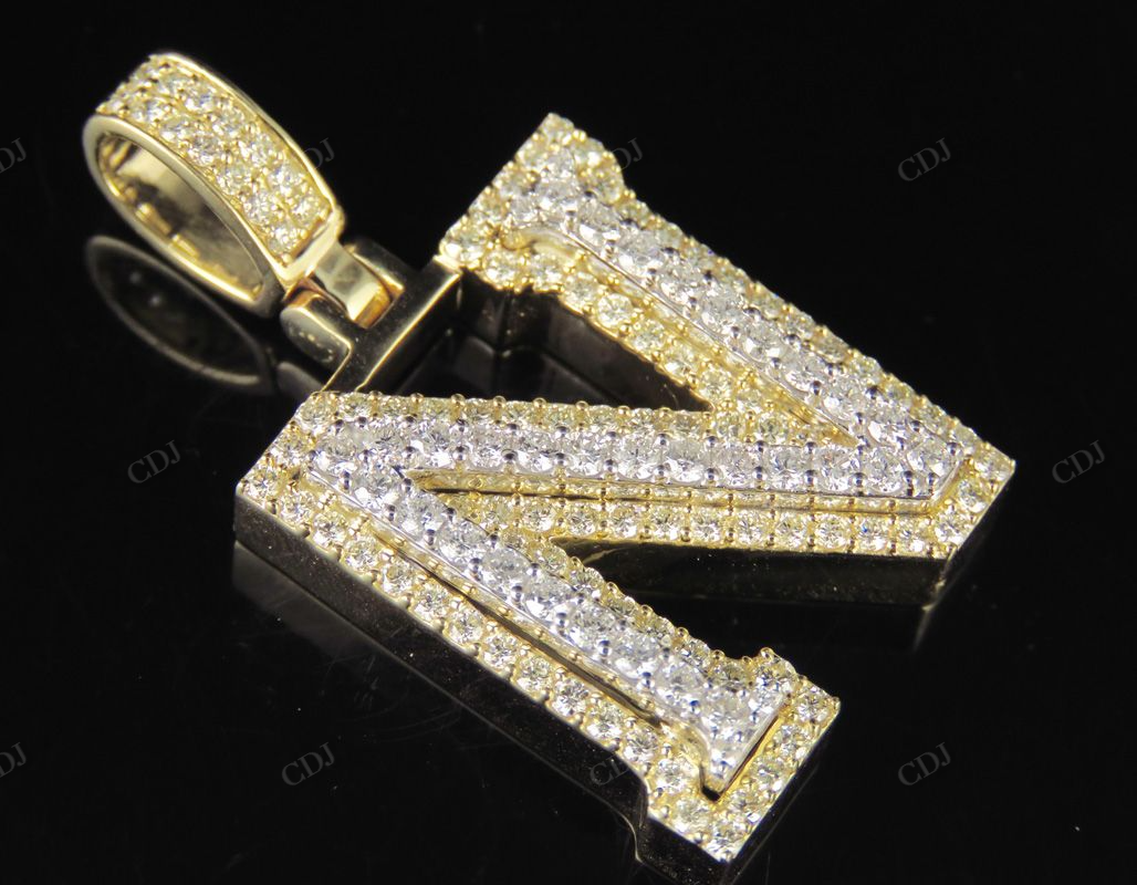 1.5CTW Solid Gold Real Diamond initial 'N' Letter Pendant CustomDiamJewel