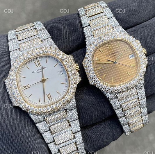 Yellow Dial Patek Philippe Iced Out VVS Diamond Watch customdiamjewel