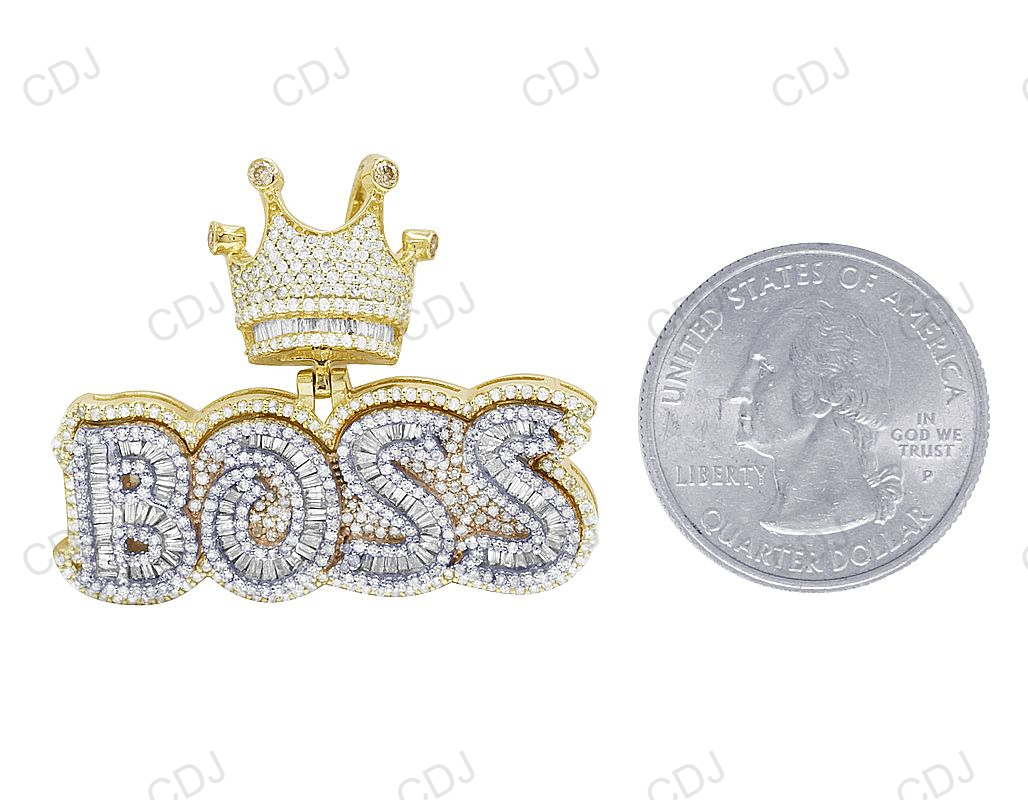 925 Silver Moissanite BOSS Crown Letter Pendant hip hop jewelry CustomDiamJewel