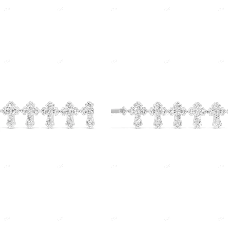 Elegant 14K White Gold Cross Bracelet hip hop jewelry CustomDiamJewel