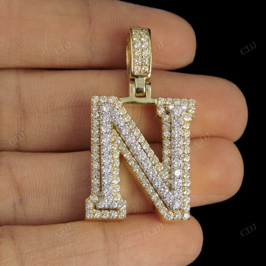 1.5CTW Solid Gold Real Diamond initial 'N' Letter Pendant CustomDiamJewel